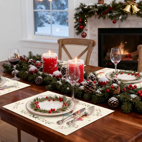 OTOSTAR Nutcracker Christmas Placemats Set of 4 - 12x18 Inch Holiday Table Mats Beige