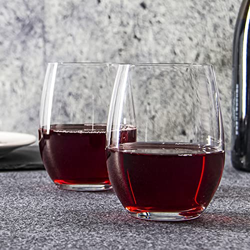 Stemless Wine Glasses Set of 12, 15 Ounce Dishwasher Safe Glass Tumblers