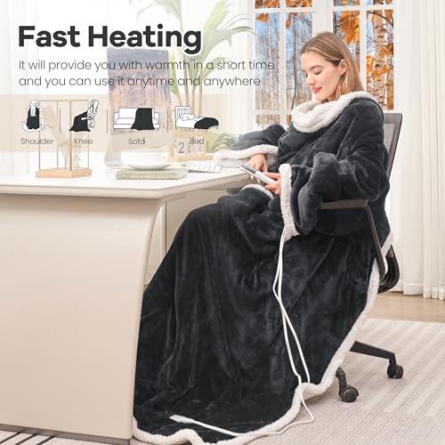Heated Wearable Blanket with Foot Pocket & Sleeves - Electric Throw