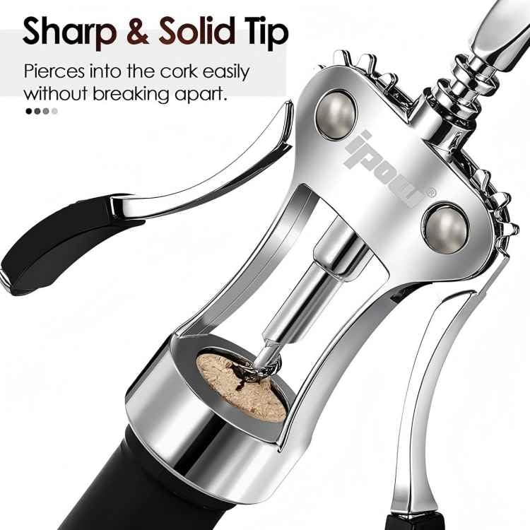 IPOW Silver Zinc Alloy Wing Corkscrew with Built-in Bottle Opener