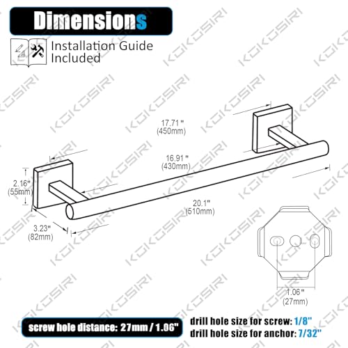 20-Inch Brushed Gold Towel Bar, SUS 304 Stainless Steel Bathroom Rail