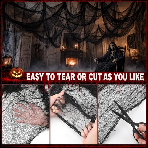 Cyantor 5Pcs Halloween Creepy Cloth Black 30x72 Inch Spooky Fabric