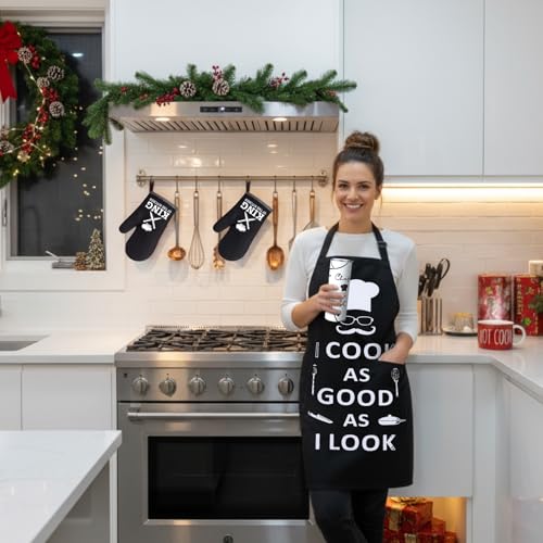 Chef Gift Set for Men - Kitchen Baking Cooking Accessories with Tumbler Apron Oven Mitts Socks & Keychain