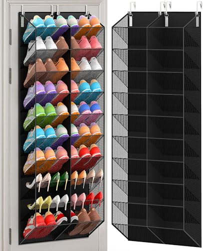 Over the Door Shoe Organizer - 10-Tier Hanging Rack for 20-30 Pairs, Black