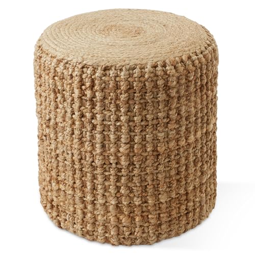 Handwoven Seagrass Round Pouf Ottoman 18-Inch Boho Footrest