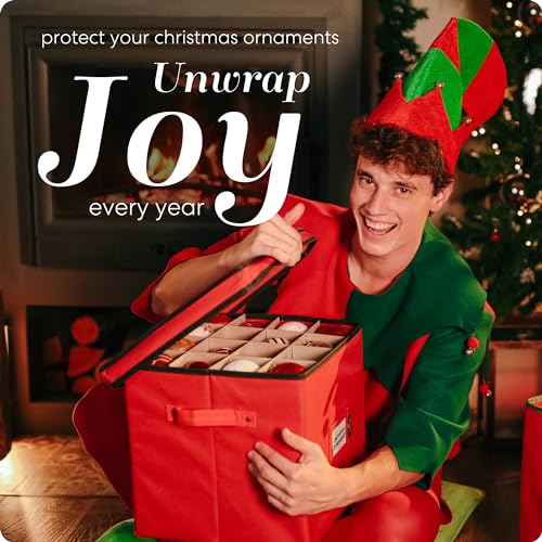 Christmas Ornament Storage Box with Adjustable Dividers and 64 Capacity