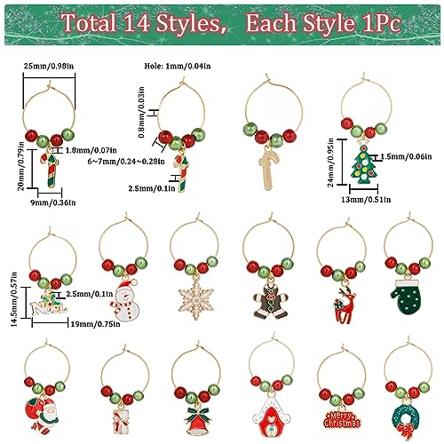 Golden Tone Christmas Wine Glass Charms 14 Sets with Gift Box - Holiday Beading Hoops & Markers