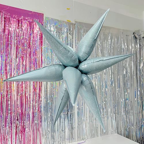 Light Blue Starburst Foil Balloons 32 Inch 2 Pack | 24-Piece Ice Blue Exploding Star Decor