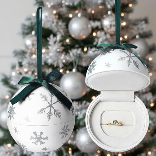 Engagement Christmas Ornament Box - Snowball Ring Keepsake by Huquary