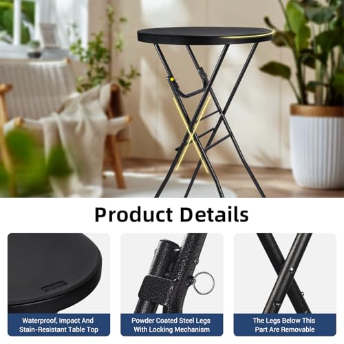 28-Inch Round Folding Cocktail Table, High Top Portable Bar Table