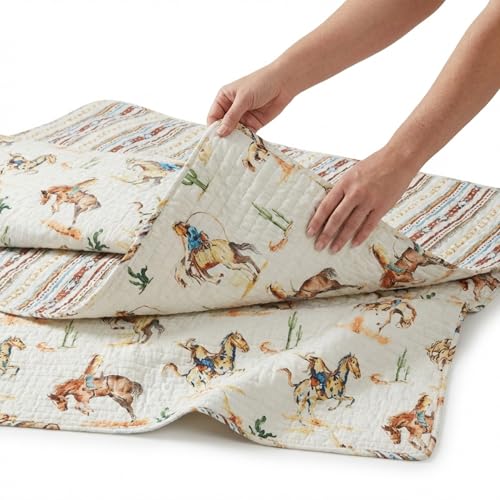 Bronco King Quilt - Vintage Western Cowboy Design, 106x92