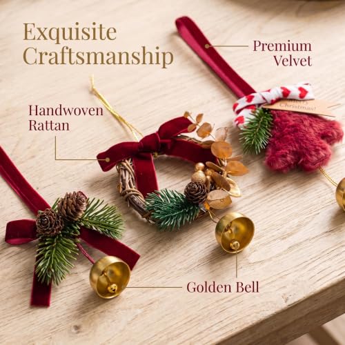 Christmas Hanging Ornaments Set with Jingle Bells and Pinecones - 3 Pieces