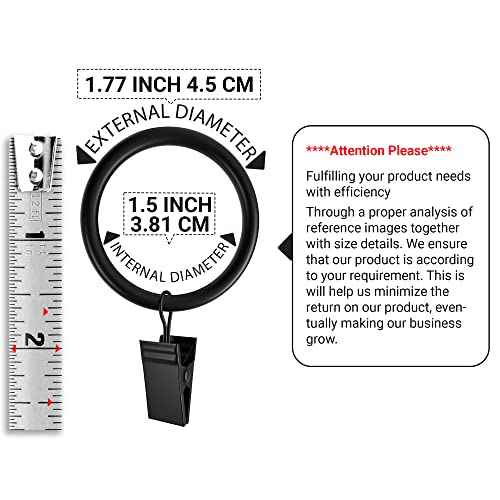 Matte Black Curtain Rings with Clips, 1.5 Inch - 20 Pack