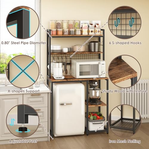 Wooden Mini Fridge Stand with Microwave Shelf and Built-in Power Outlet