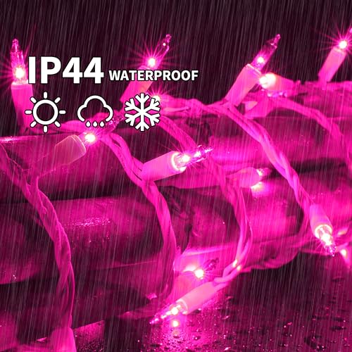 Pink Christmas Mini String Lights - 100 Count, 19.6 Ft White Wire