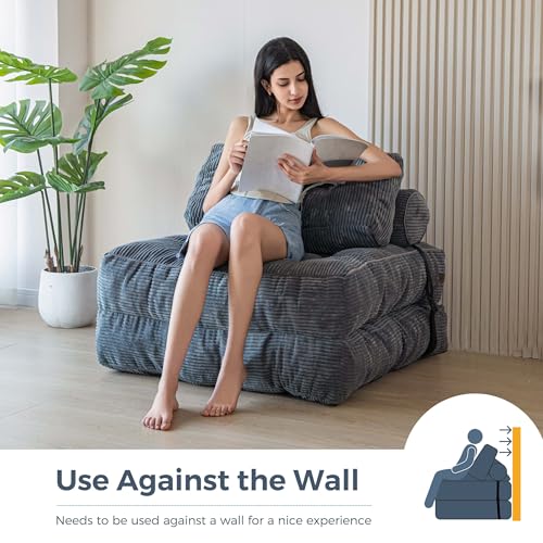 Folding Sofa Bed Convertible Chair with Lumbar Pillow, Dark Grey
