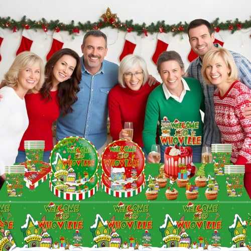 Christmas Party Disposable Tableware Set for 20 Guests | Plates Cups Napkins Balloons