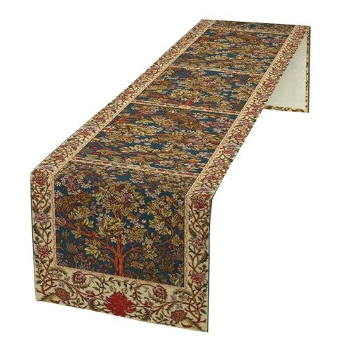 JESTRONRY William Morris Floral Table Runner 13x90in Vintage Green Botanical Design