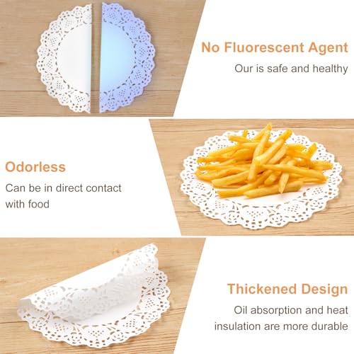 200-Pack White Lace Paper Doilies - 6.5, 8.5, and 10.5 Inch Assorted Sizes