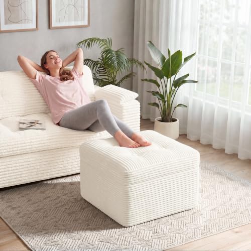 23.6-Inch Corduroy Ottoman Footrest with Dual-Layer Foam Support