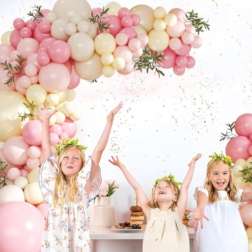 Pink and Yellow Balloon Arch Kit - 124Pcs Pastel Party Garland