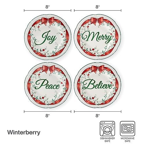 Pfaltzgraff Winterberry Red Ribbon Holiday Salad Plates Set of 4