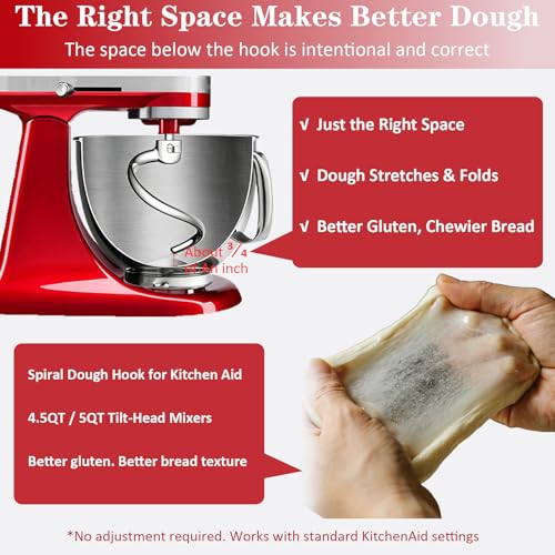 Stainless Steel Spiral Dough Hook for 4.5-5 Quart Tilt-Head Stand Mixers