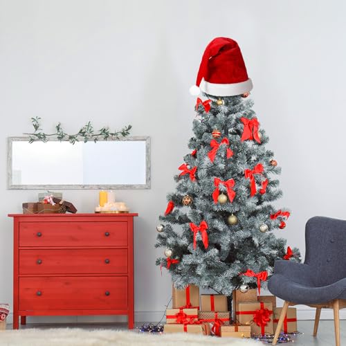Gejoy Santa Hat Tree Topper 33 x 21 Inch Red Plaid - Christmas Decor