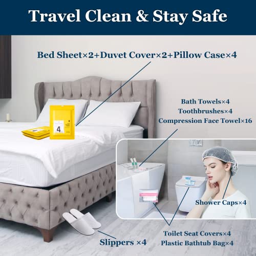 Extguds 46-Piece Disposable Travel Hygiene Set - Hotel Bedding & Bath Kit
