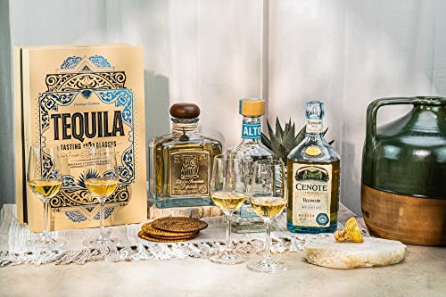 Tequila Tasting Glasses Set of 4 - 5.5 oz Crystal Snifter for Blanco, Reposado & Añejo Spirits