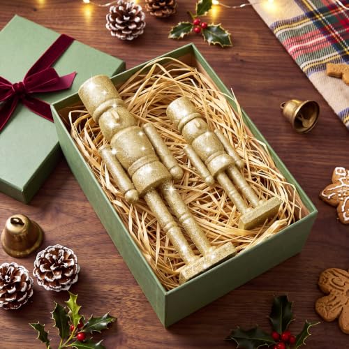Vicenpal 15in & 10in Gold Glitter Nutcrackers Set - Wooden Christmas Soldier Figurines (2 Pcs)