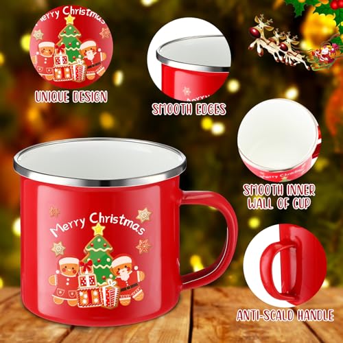 Christmas Enamel Coffee Mug Set - 8.5oz Gingerbread Holiday Drinkware, Pack of 4