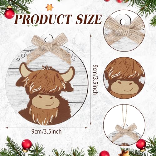 Geelin Highland Cow Christmas Ornaments Set — 12 Lightweight 3D Wooden Decorations