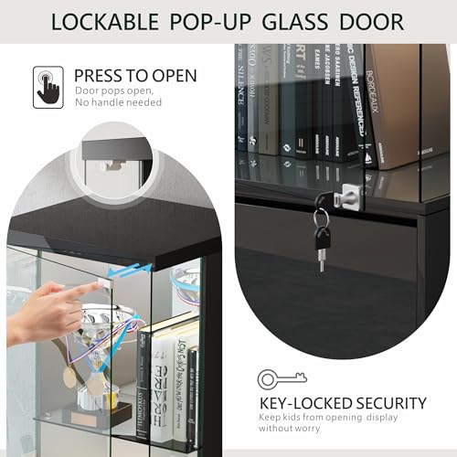 65" Lockable Glass Display Cabinet with 3-Color Sensor LED Lights