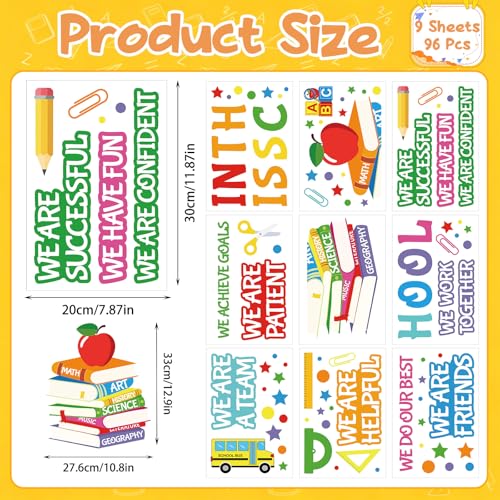 Back to School Window Clings - 96 Colorful Motivational Decals