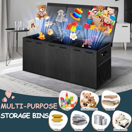 Extra Large Toy Box with Lids & Dividers - Collapsible Storage Bin, Black