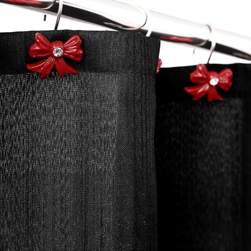 PopKozzi Red Christmas Bow Shower Curtain Hooks, 12Pcs - Resin Bow Tie Curtain Rings
