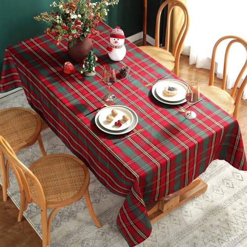 SASTYBALE Christmas Red Plaid Tablecloth 60 x 102 Inch (Rectangular) - Spill-Resistant