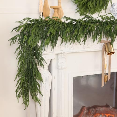 2PCS 6FT Lifelike Norfolk Pine Garland for Christmas Home Decor - Fake Holiday Wreath