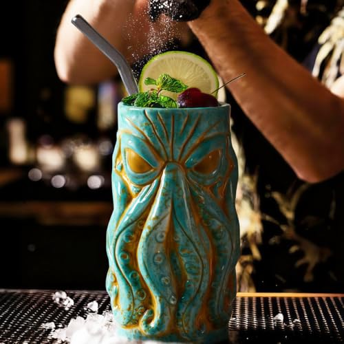 Burns Glass Kraken Ceramic Tiki Mug - 18 oz Hi Ball Set, Nautical Cocktail Cup