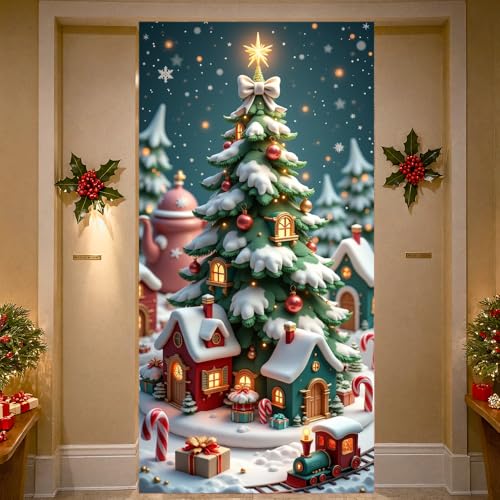 Christmas Door Cover Banner - Indoor Outdoor Xmas Tree Holiday Decor