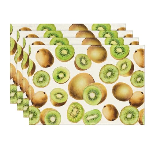 Artoid Mode Kiwi Fruit Summer Placemat Set of 4, 12x18 Inch Green Table Mats for Dining & Parties