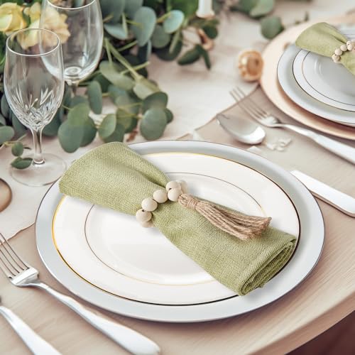 Wooden Bead Napkin Rings Set of 6, Rustic Boho Farmhouse Table Decor