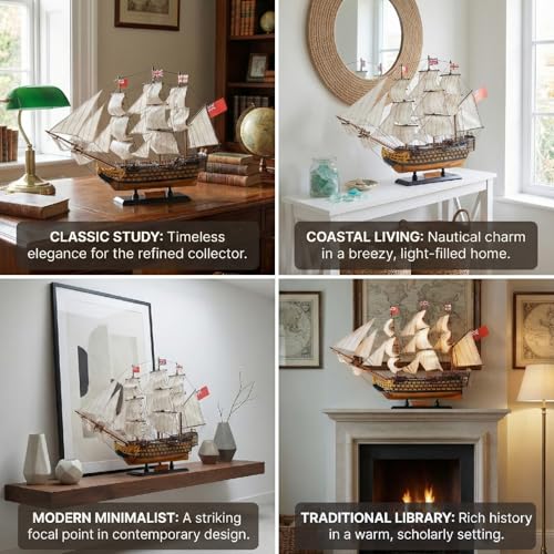 HMS Victory Model Ship, 24-Inch Handcrafted Wooden Naval Warship Display