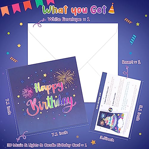 INPHER Blue 3D Pop Up Fireworks Birthday Card with Music & Light - Gifts for Women & Men