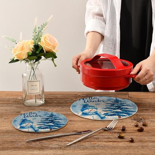Boccsty Blue Snowman Christmas Trivet Set 2PCS Woven Cotton Hot Pads for Kitchen