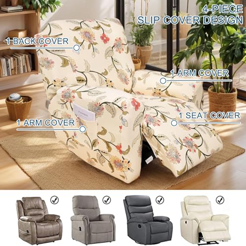 4-Piece Stretch Recliner Slipcovers with Pocket - Non-Slip Furniture Protector