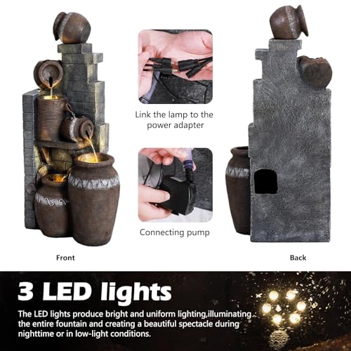6-Tier Cascading Water Fountain with LED Lights for Garden and Patio