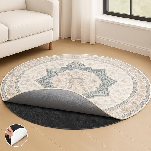 5ft Round Non-Slip Rug Pad, 1/8 Inch Waterproof Felt and Rubber Carpet Gripper