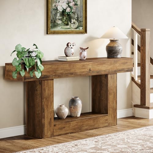 63-Inch Farmhouse Console Table with 2-Tier Storage and U-Shaped Base